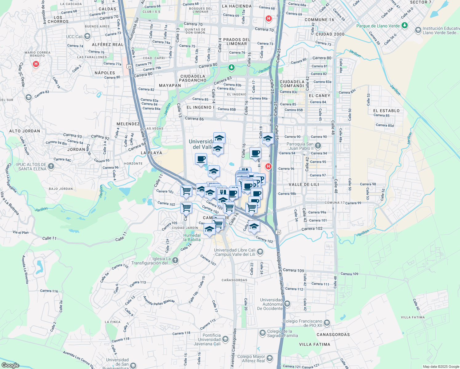 map of restaurants, bars, coffee shops, grocery stores, and more near 982-98100 Calle 16 in Cali