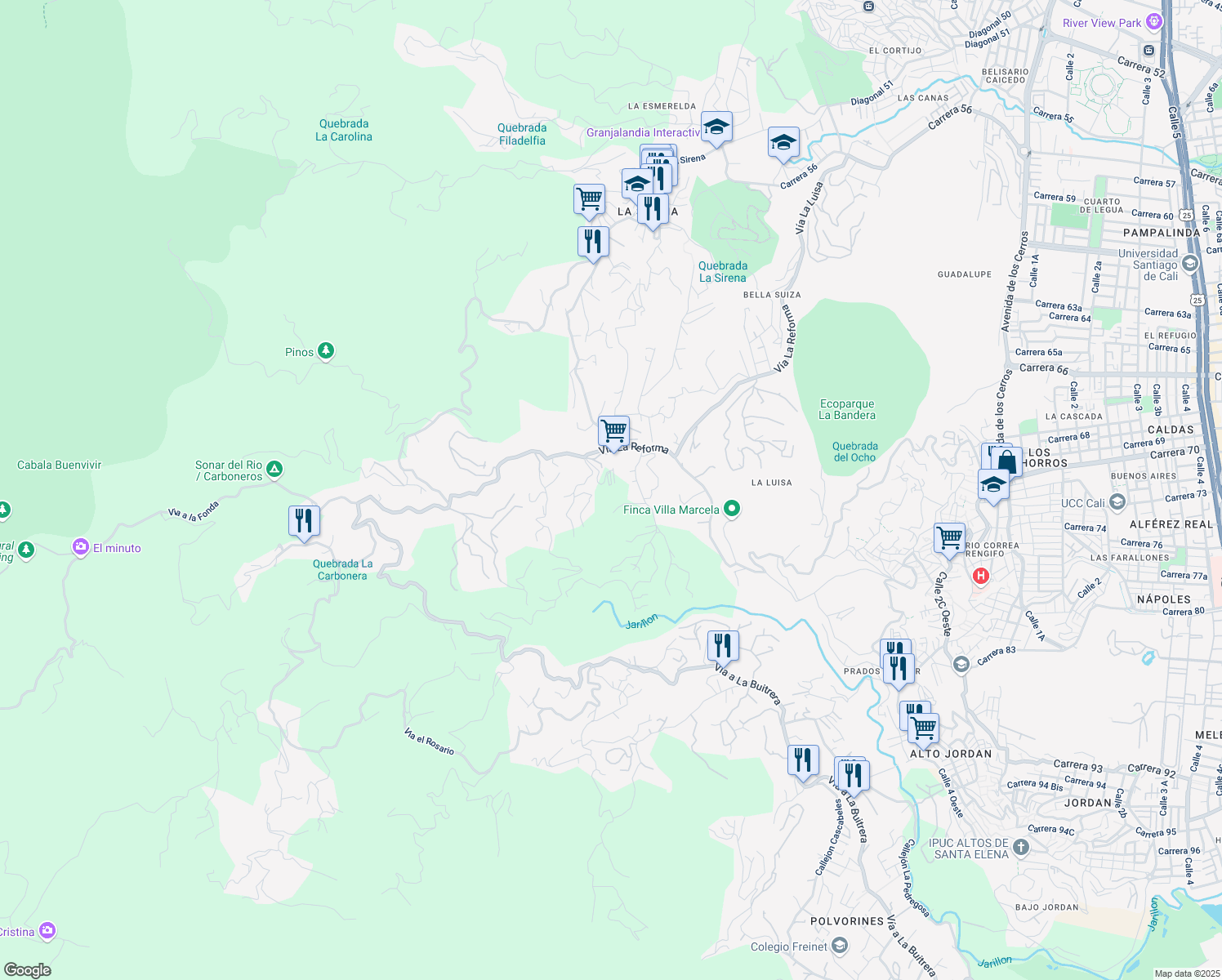 map of restaurants, bars, coffee shops, grocery stores, and more near in Cali