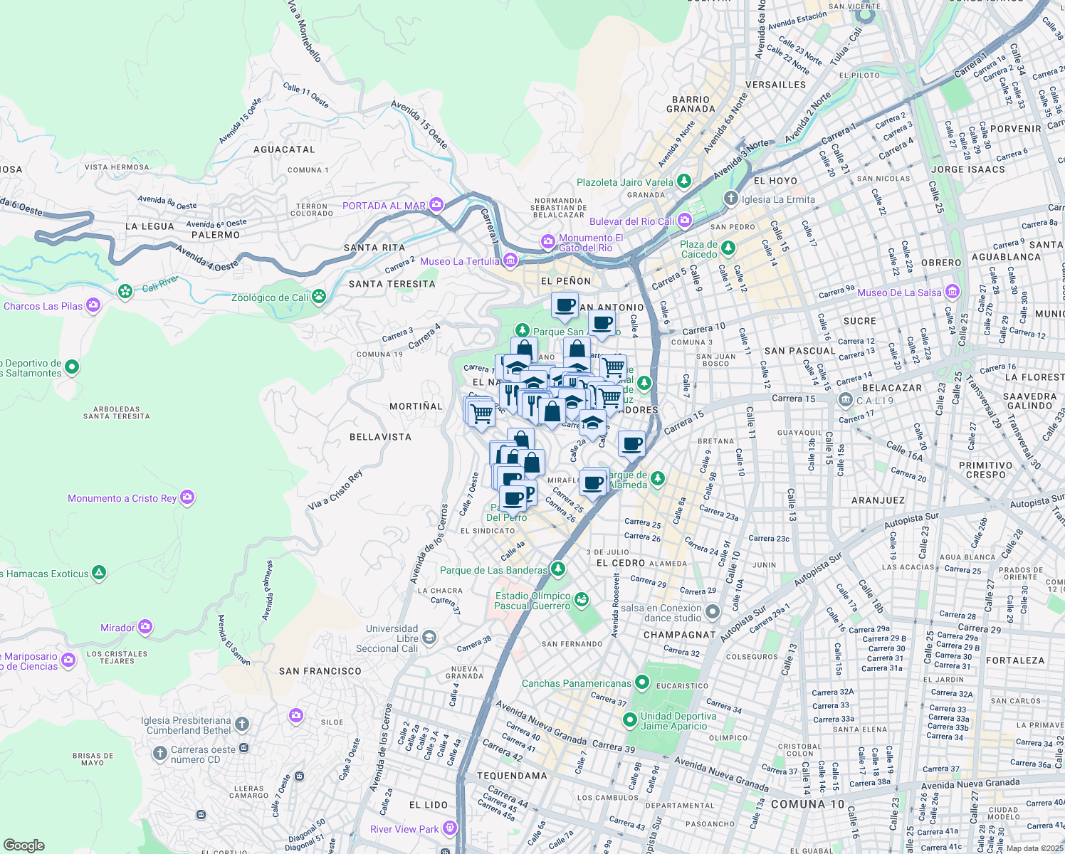 map of restaurants, bars, coffee shops, grocery stores, and more near 4 Carrera 23 in Cali