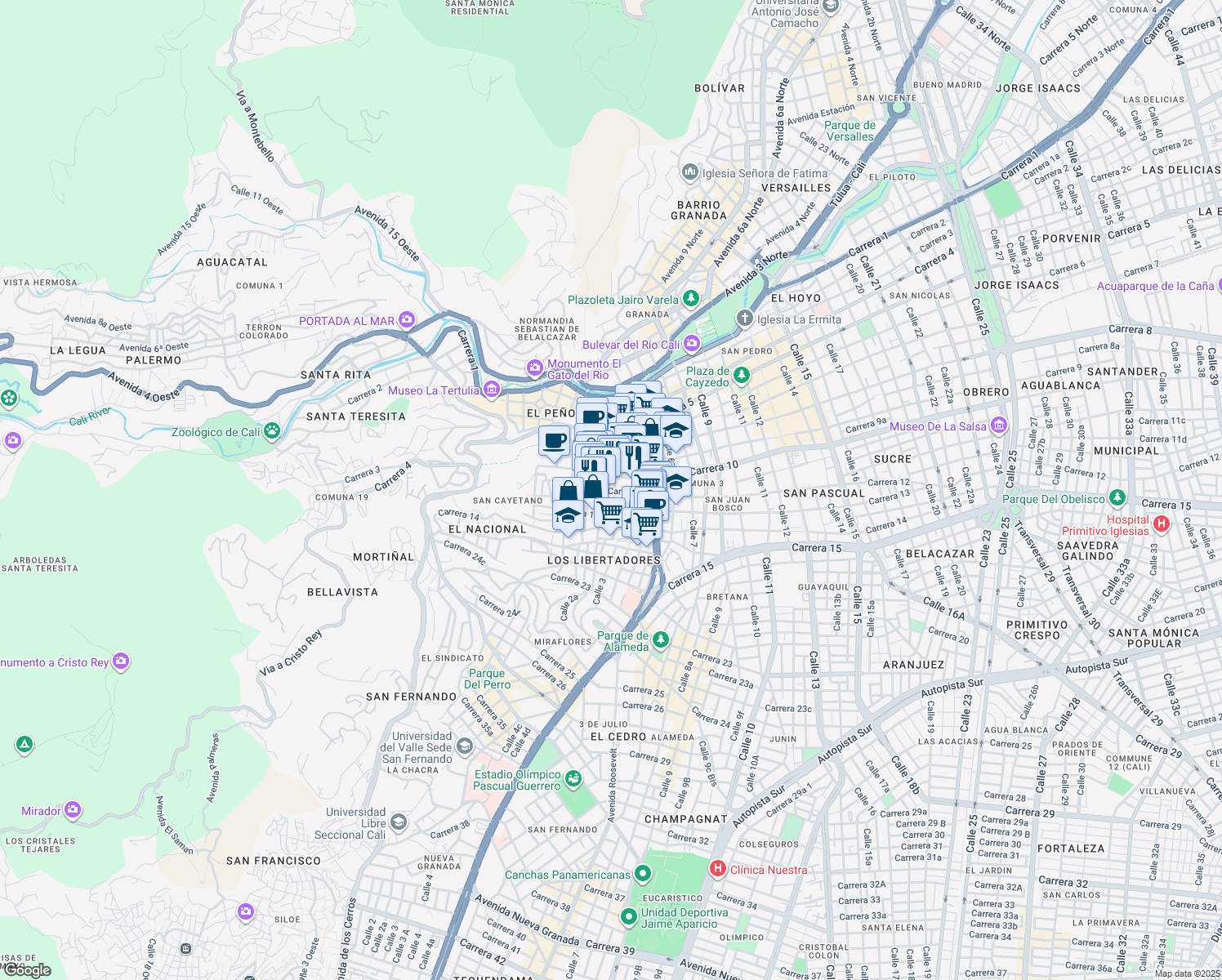 map of restaurants, bars, coffee shops, grocery stores, and more near # 10-76 Calle 3 in Cali