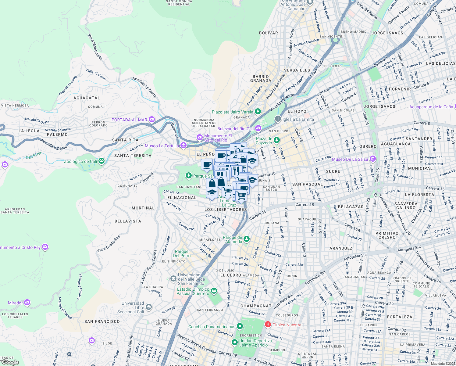 map of restaurants, bars, coffee shops, grocery stores, and more near # 10-76 Calle 3 in Cali