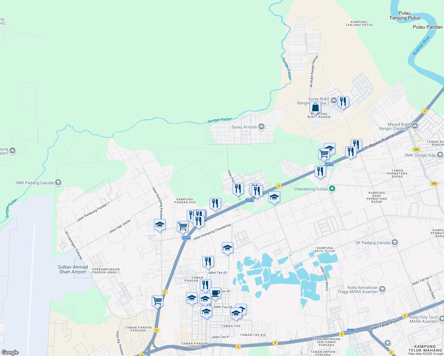 map of restaurants, bars, coffee shops, grocery stores, and more near 16 Lorong Pandan Indah 1/8 in Kuantan