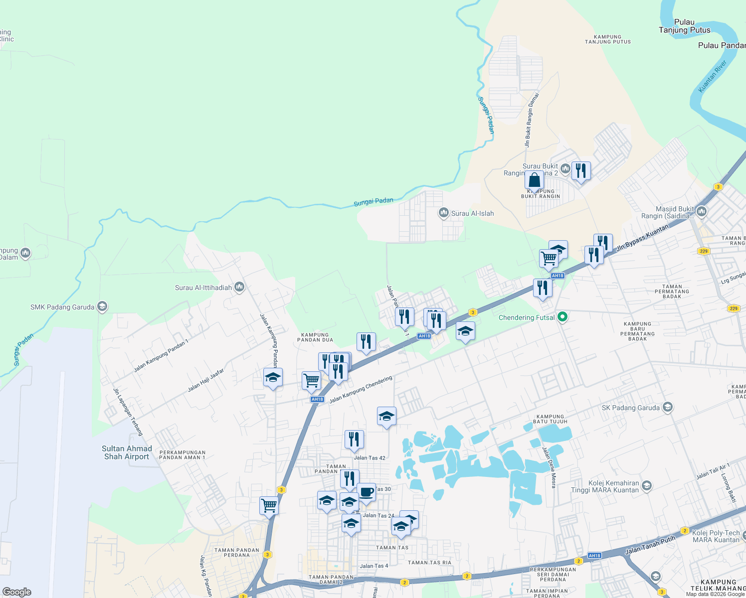 map of restaurants, bars, coffee shops, grocery stores, and more near 16 Lorong Pandan Indah 1/8 in Kuantan