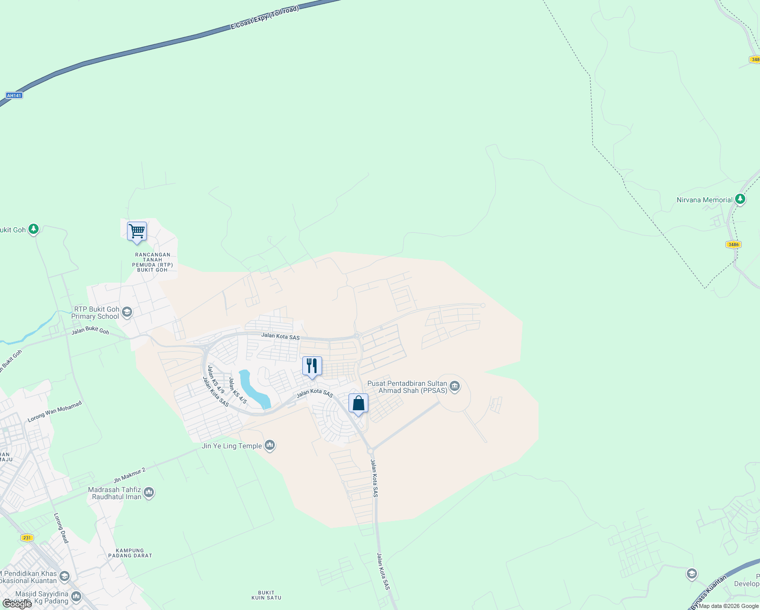 map of restaurants, bars, coffee shops, grocery stores, and more near in Kuantan