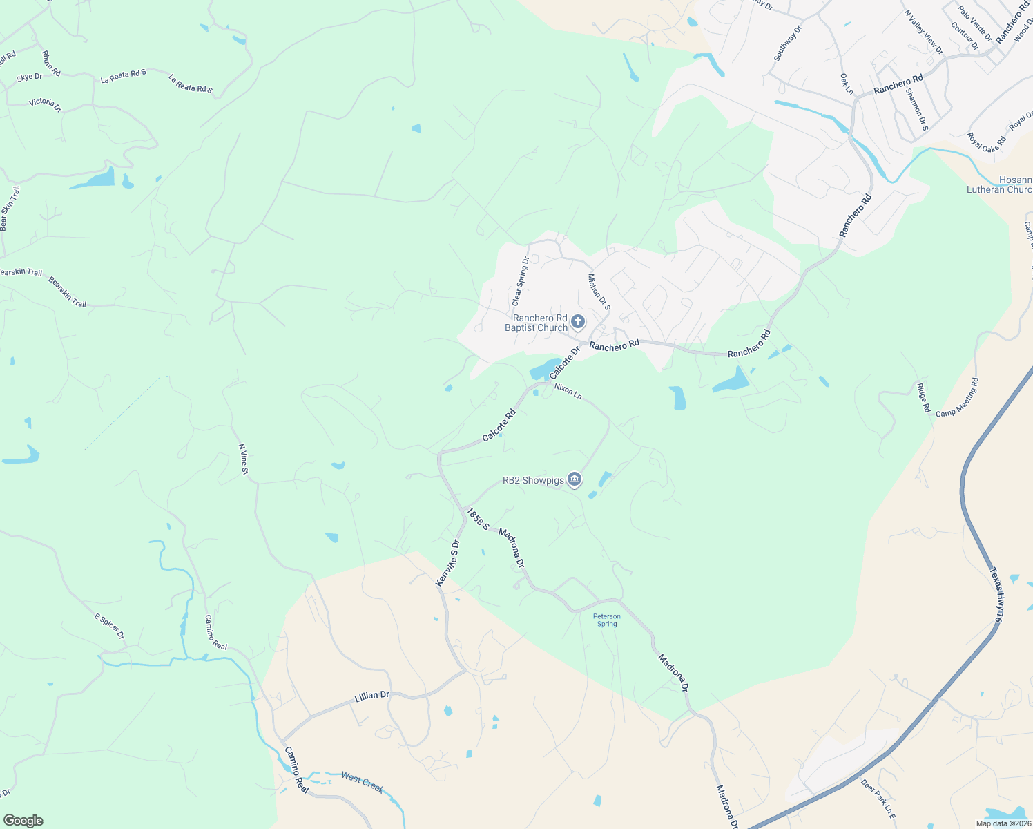 map of restaurants, bars, coffee shops, grocery stores, and more near 1550 Calcote Road in Kerrville