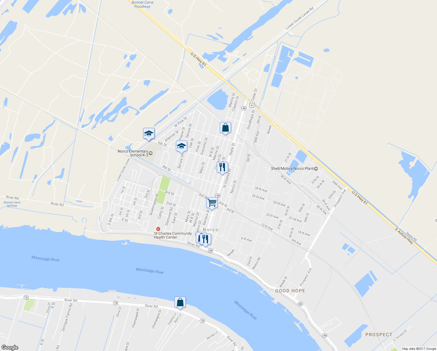 map of restaurants, bars, coffee shops, grocery stores, and more near 430 Barreca Street in Norco