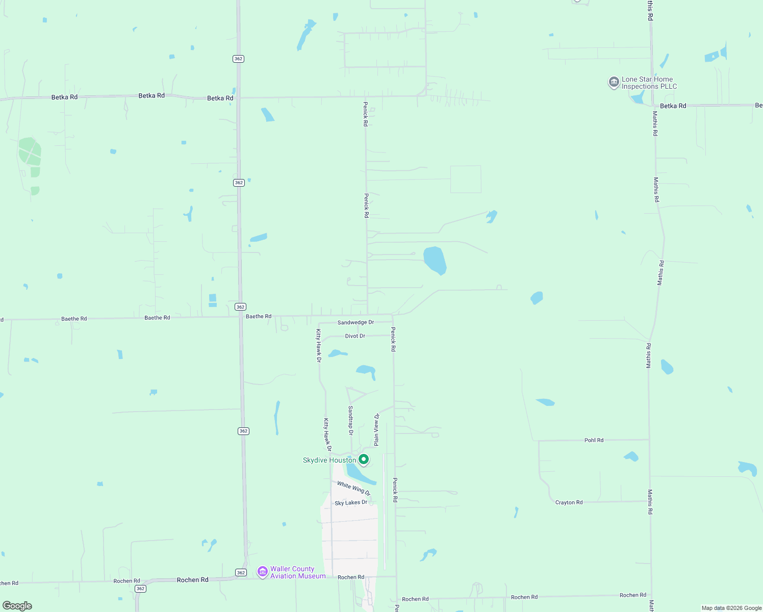 map of restaurants, bars, coffee shops, grocery stores, and more near 16004 Penick Rd in Waller
