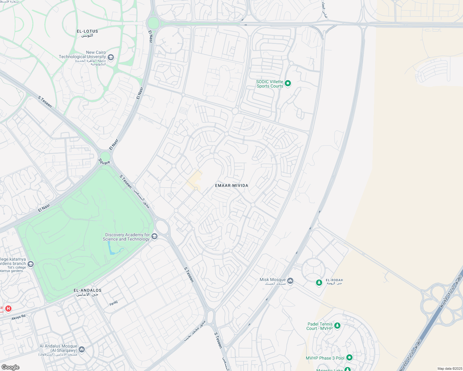 map of restaurants, bars, coffee shops, grocery stores, and more near in New Cairo 1