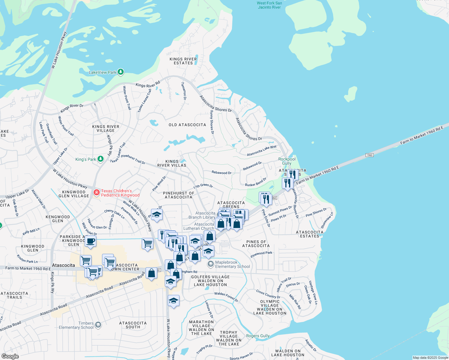 map of restaurants, bars, coffee shops, grocery stores, and more near 20011 Fawn Hollow Court in Humble