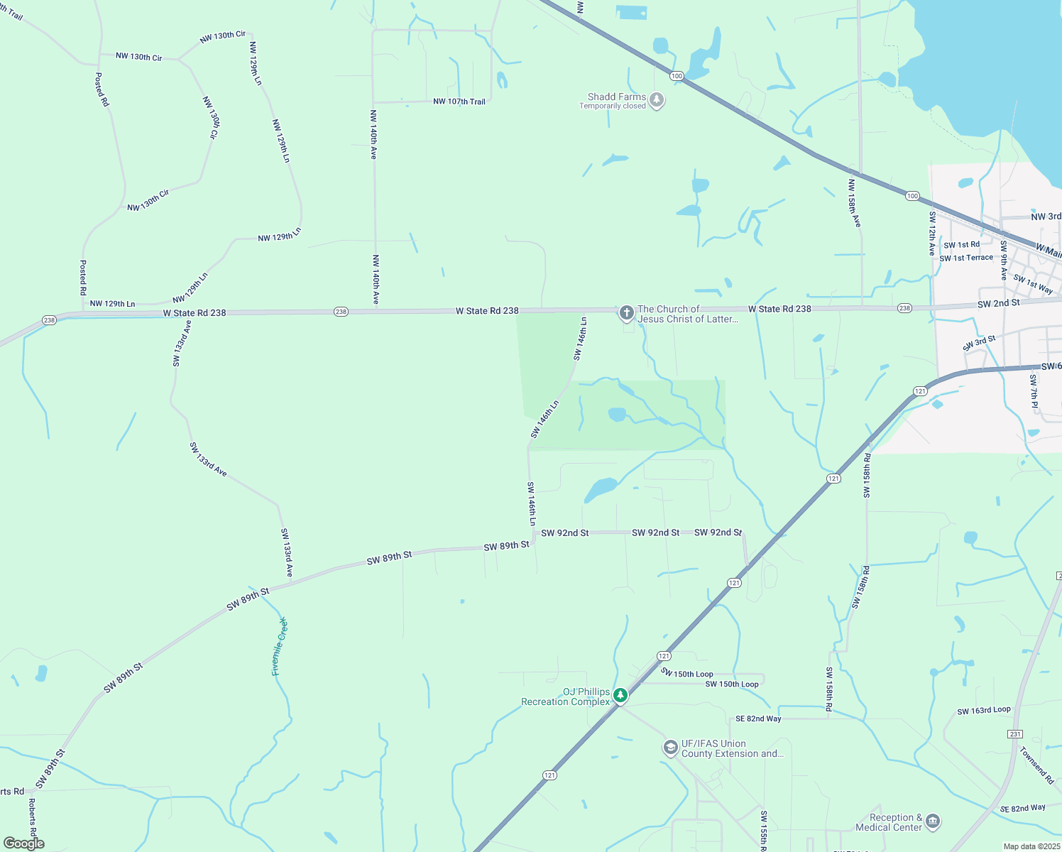 map of restaurants, bars, coffee shops, grocery stores, and more near 9539 Southwest 146th Lane in Lake Butler