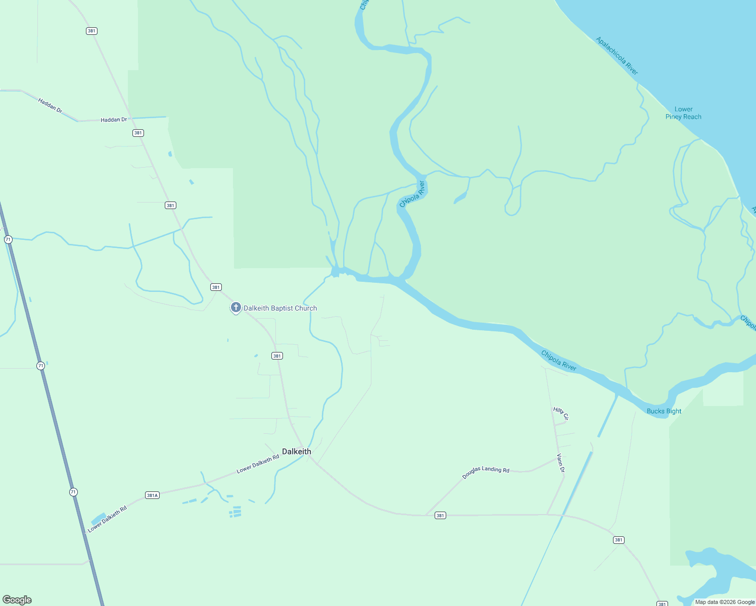 map of restaurants, bars, coffee shops, grocery stores, and more near 805 Bryant Landing Road in Wewahitchka