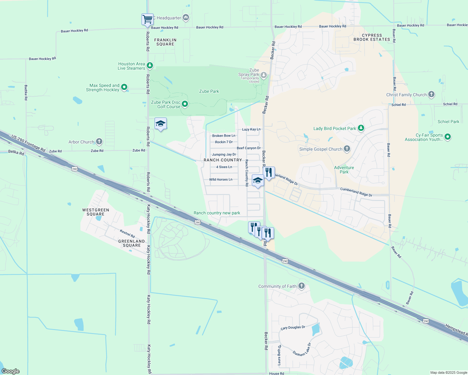 map of restaurants, bars, coffee shops, grocery stores, and more near 24211 Bar Kay Lane in Hockley