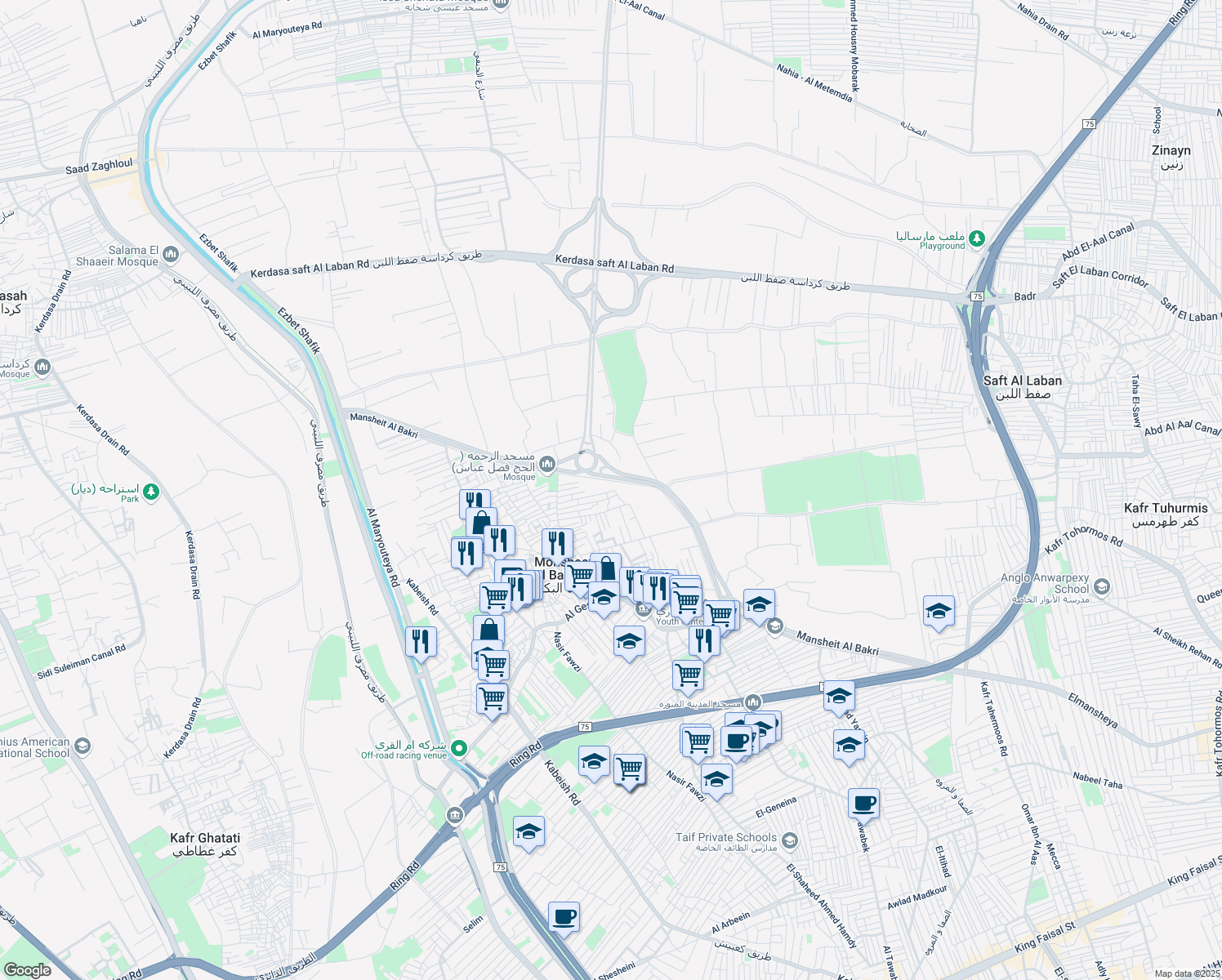 map of restaurants, bars, coffee shops, grocery stores, and more near in Al Haram
