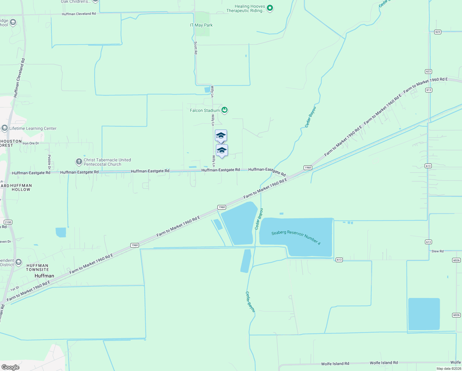 map of restaurants, bars, coffee shops, grocery stores, and more near 3214 Huffman-Eastgate Road in Huffman
