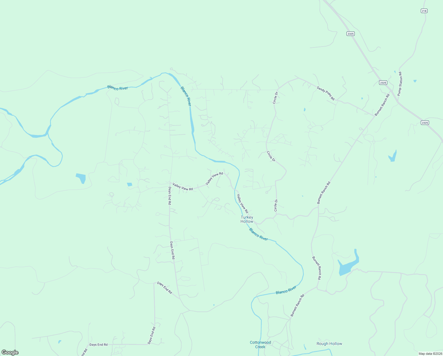 map of restaurants, bars, coffee shops, grocery stores, and more near 1104 Valley View Road in Wimberley