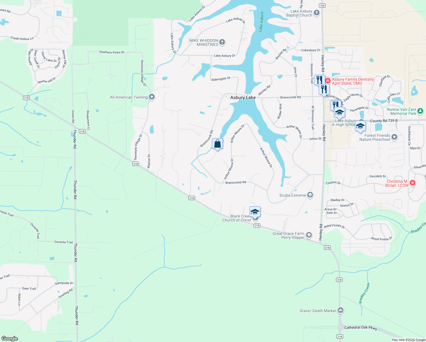 map of restaurants, bars, coffee shops, grocery stores, and more near 738 Branscomb Road in Green Cove Springs