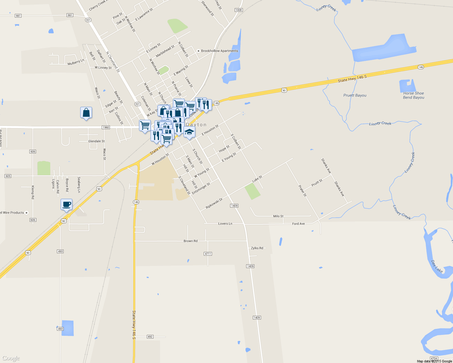 map of restaurants, bars, coffee shops, grocery stores, and more near 704 S Winfree St in Dayton