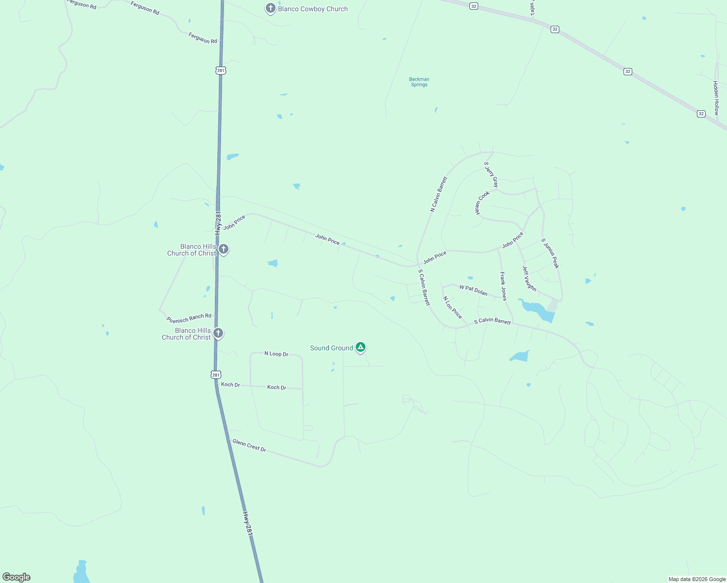 map of restaurants, bars, coffee shops, grocery stores, and more near 118 Riley Wood in Blanco