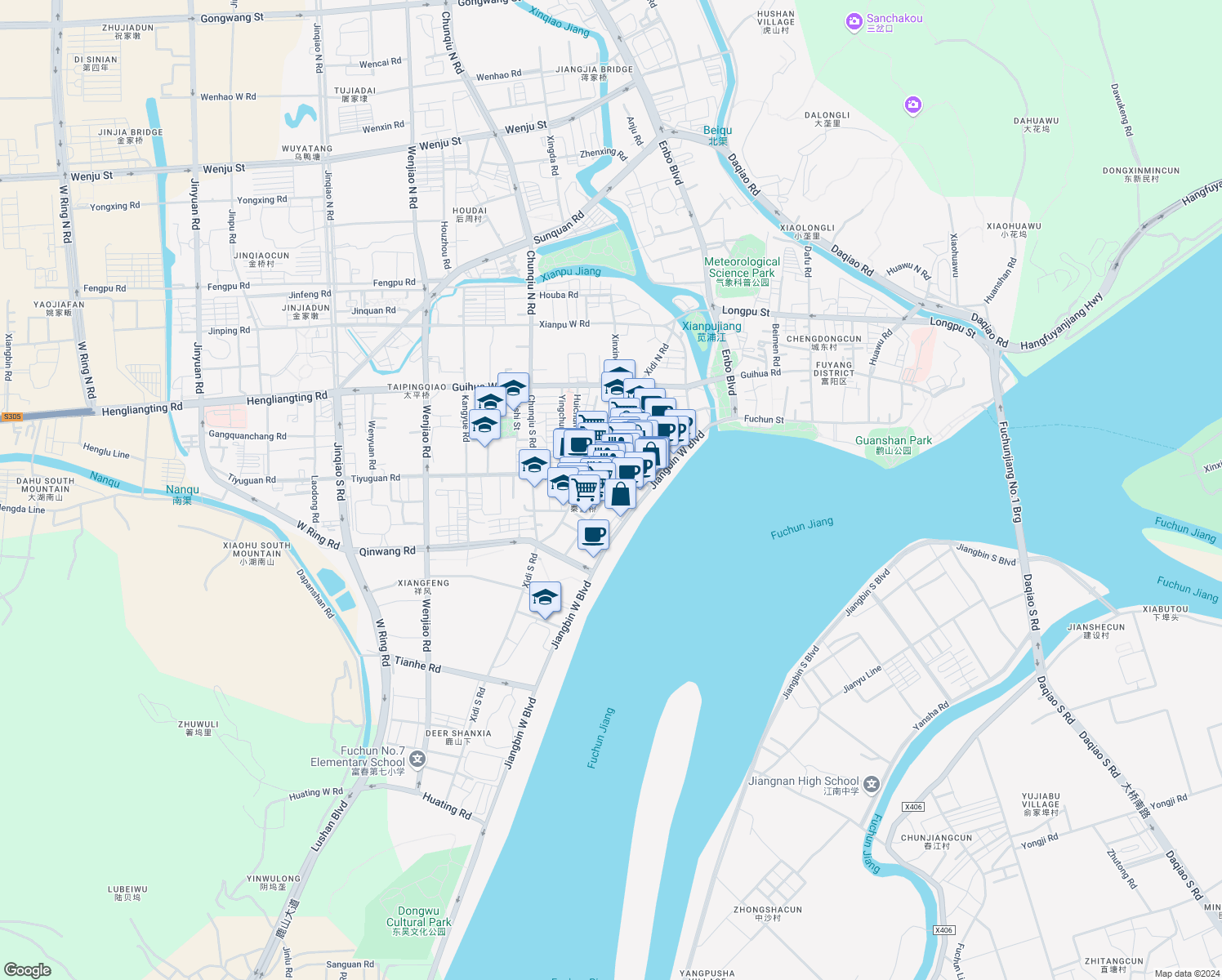 map of restaurants, bars, coffee shops, grocery stores, and more near Xiang Ya Pu Lu in Hang Zhou Shi