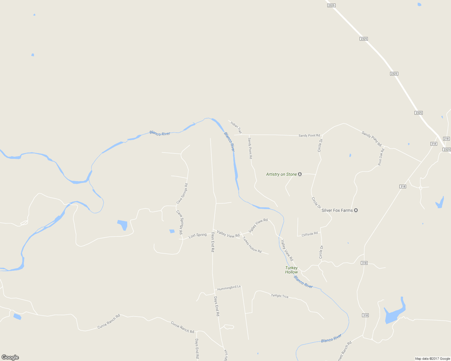 map of restaurants, bars, coffee shops, grocery stores, and more near 661 Days End Road in Wimberley