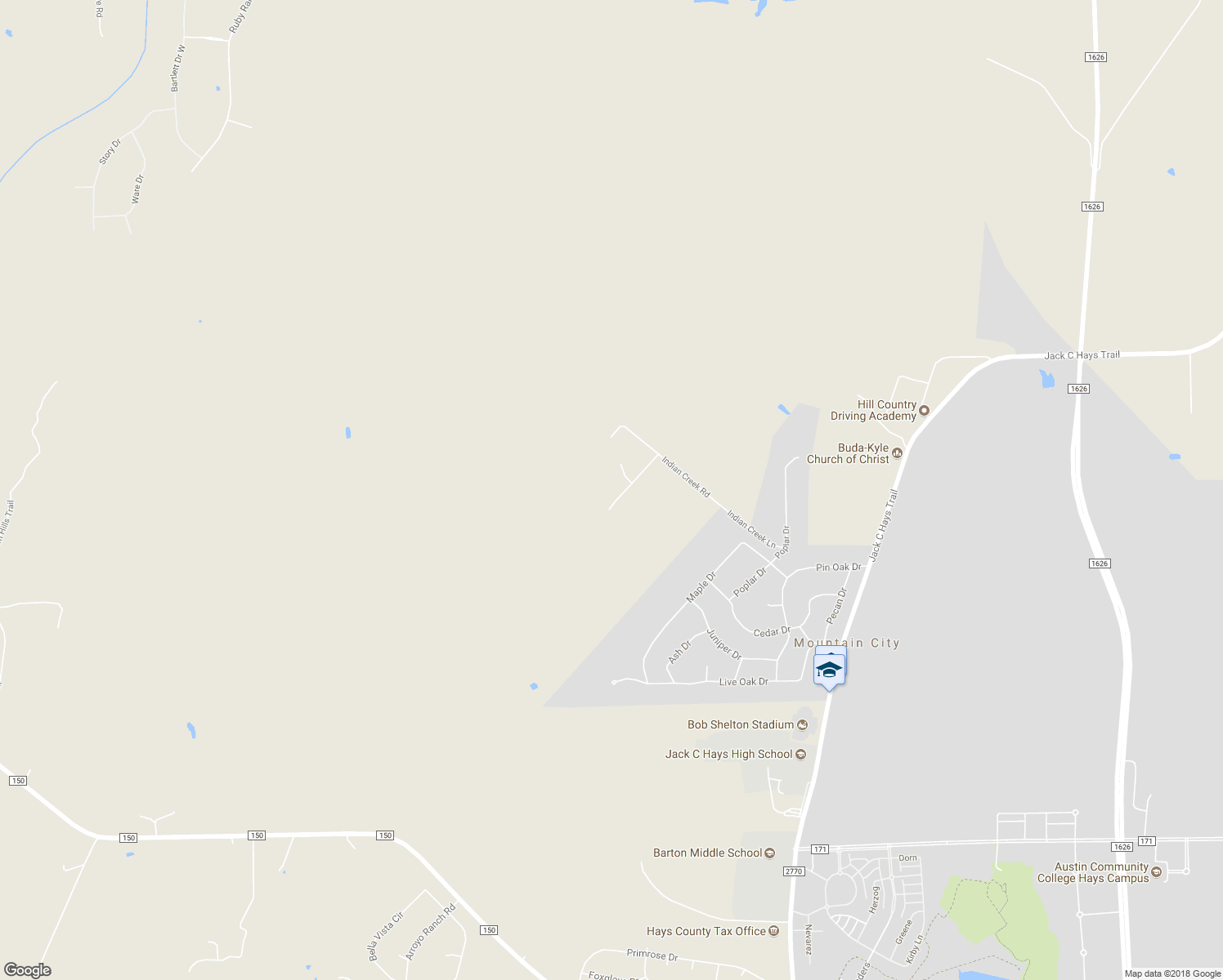 map of restaurants, bars, coffee shops, grocery stores, and more near 550 Indian Creek Lane in Buda