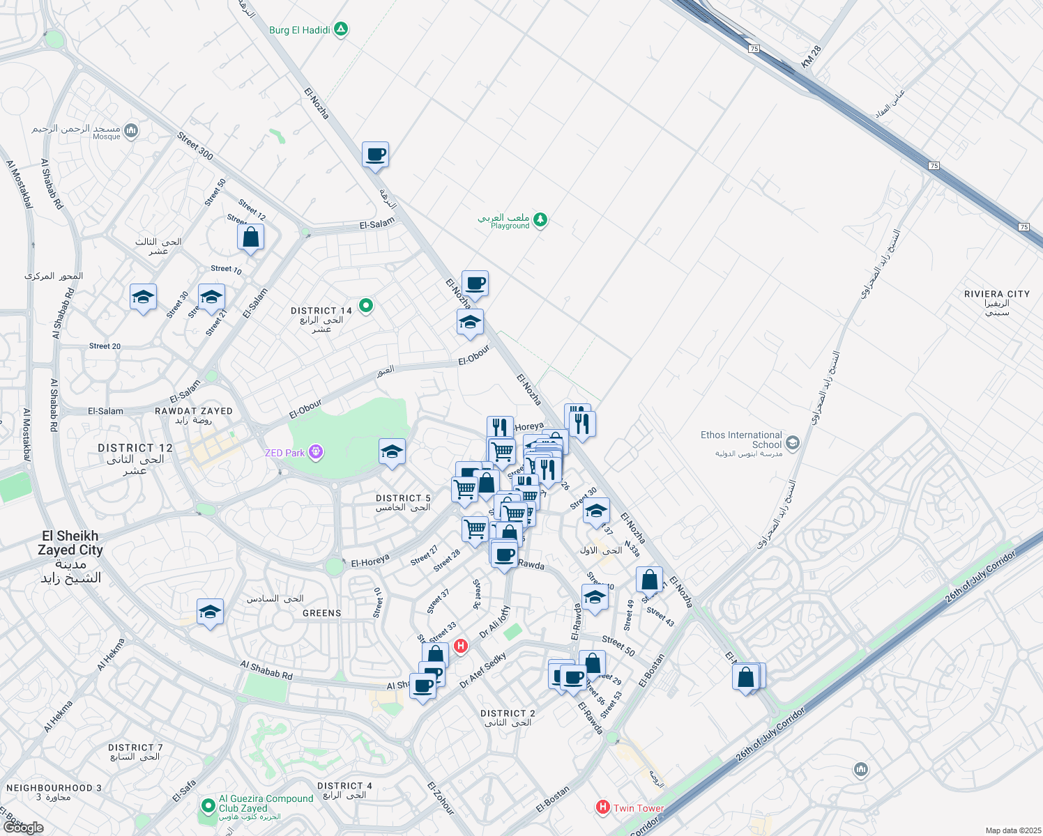 map of restaurants, bars, coffee shops, grocery stores, and more near in 