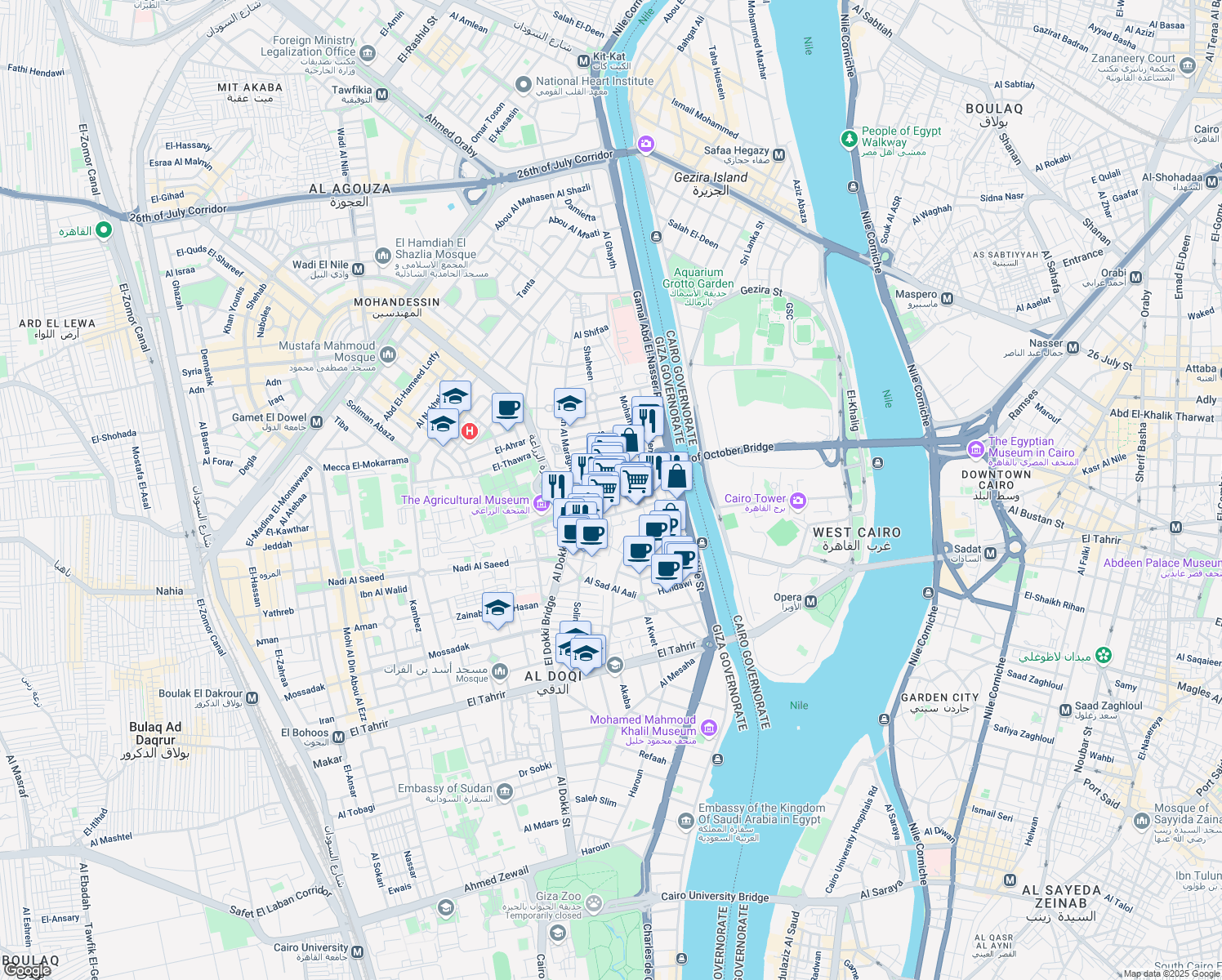 map of restaurants, bars, coffee shops, grocery stores, and more near in 
