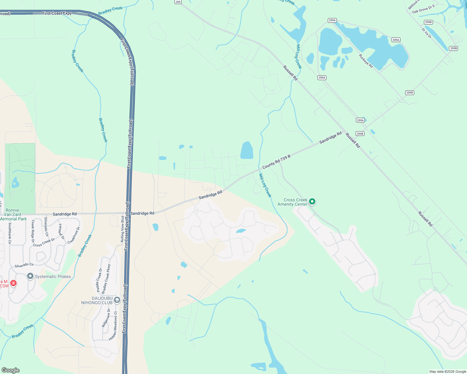 map of restaurants, bars, coffee shops, grocery stores, and more near Feed Mill Road in Green Cove Springs