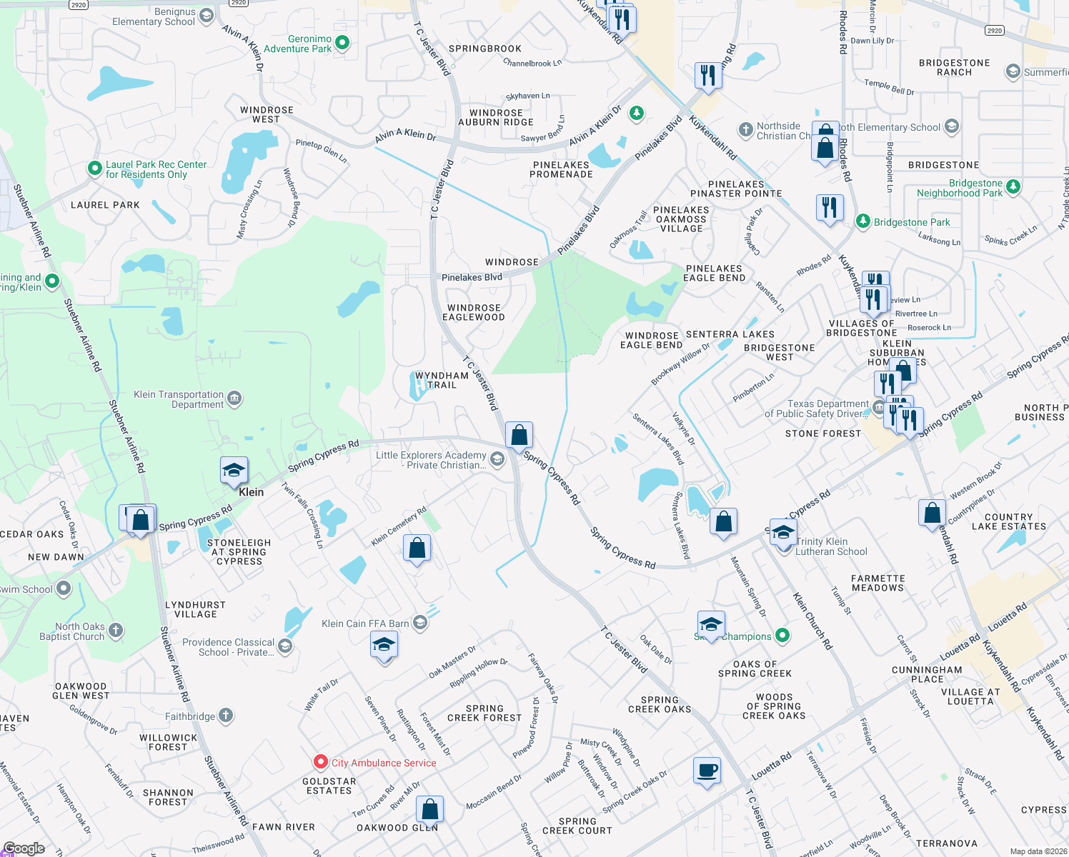 map of restaurants, bars, coffee shops, grocery stores, and more near 6206 Old Spring Cypress Rd in Spring