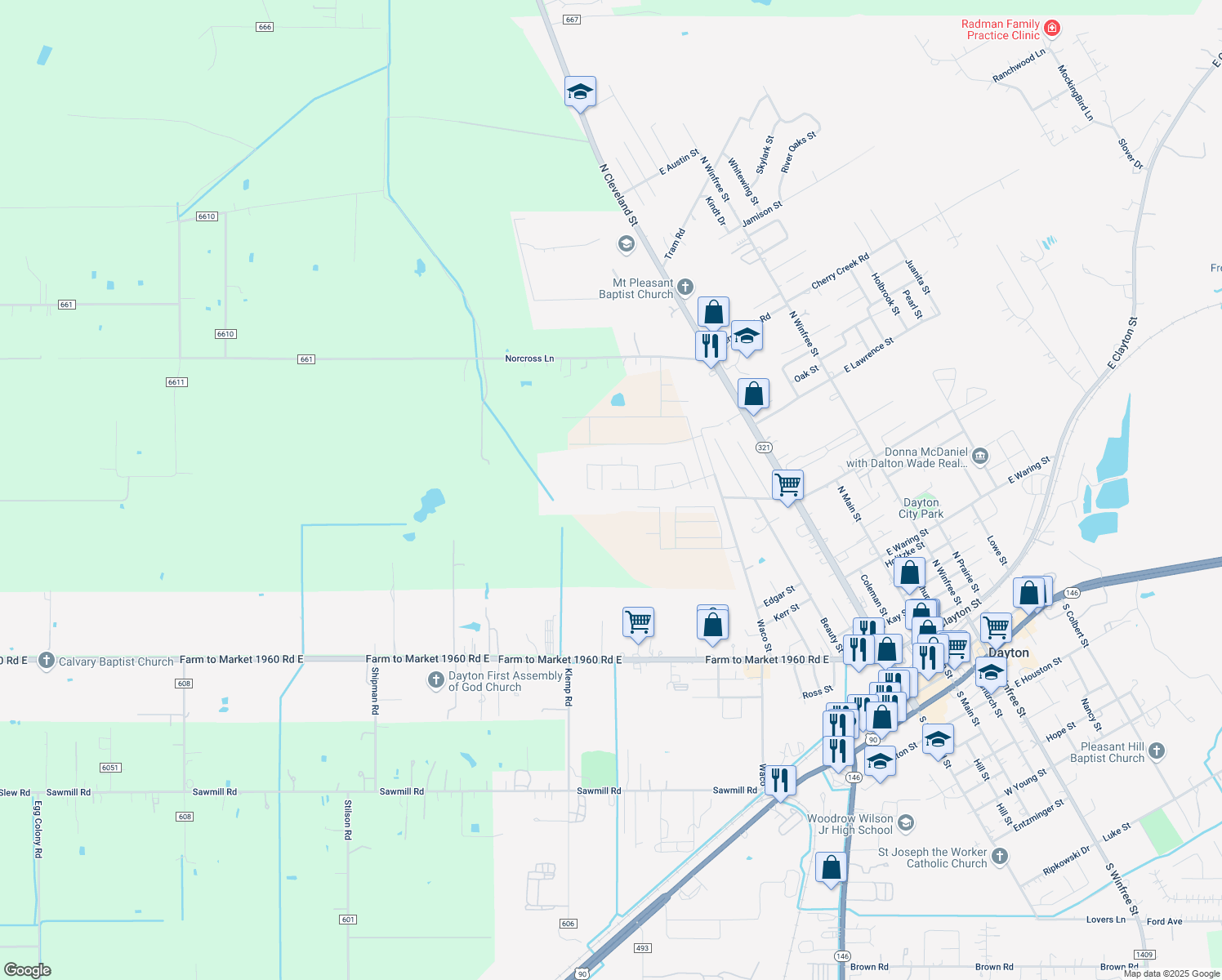 map of restaurants, bars, coffee shops, grocery stores, and more near 1171 Mulberry Ln in Dayton