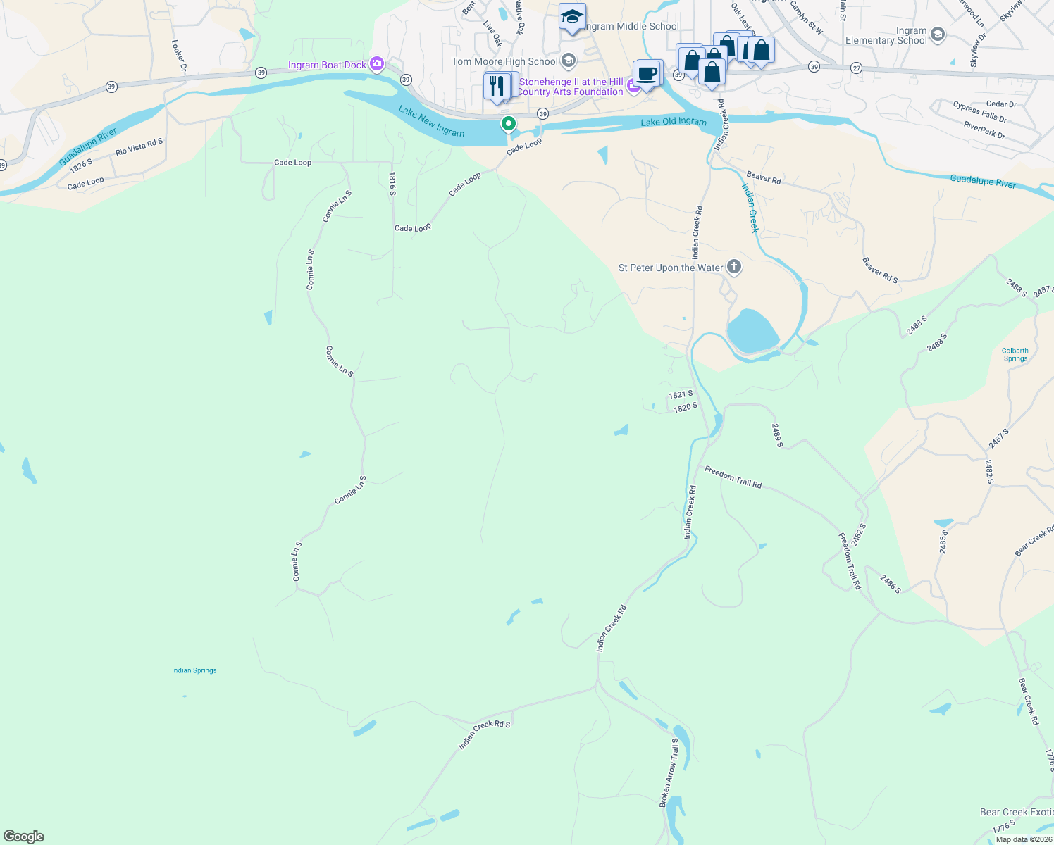 map of restaurants, bars, coffee shops, grocery stores, and more near 326 River Valley Road South in Ingram