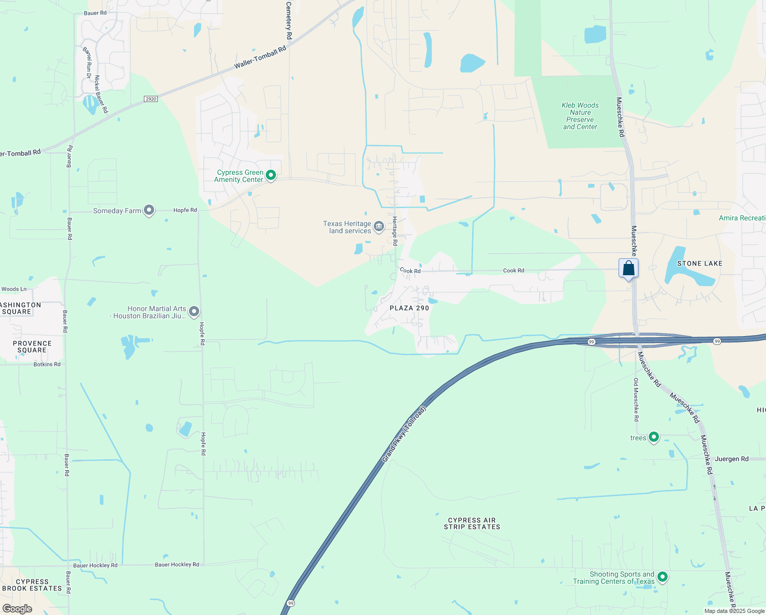 map of restaurants, bars, coffee shops, grocery stores, and more near 19710 Heritage Road in Tomball