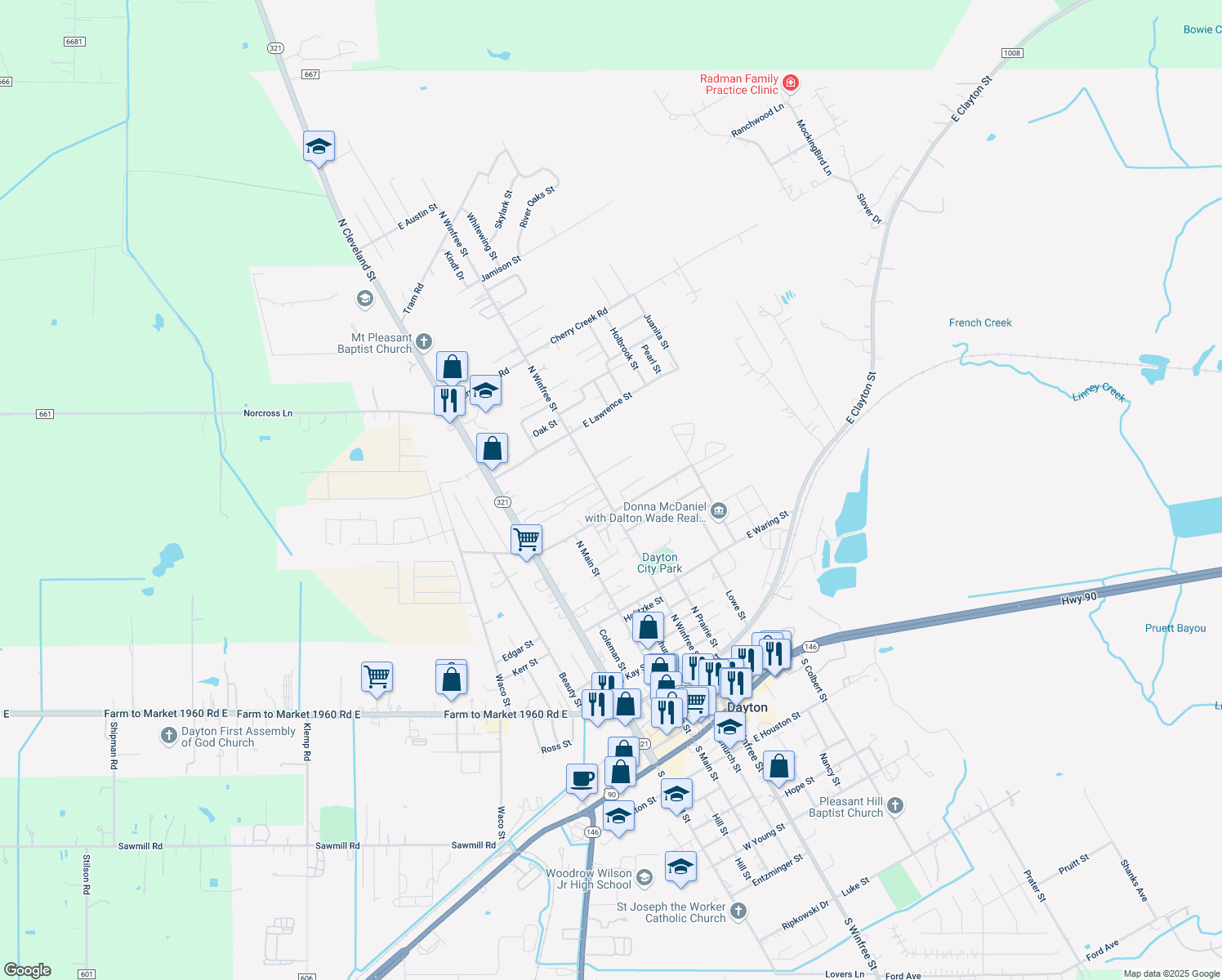 map of restaurants, bars, coffee shops, grocery stores, and more near 1511 North Winfree Street in Dayton