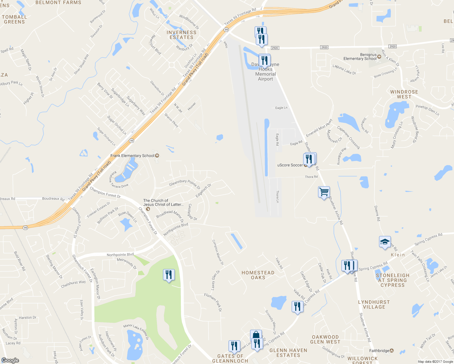 map of restaurants, bars, coffee shops, grocery stores, and more near 19922 Letchfield Hollow Drive in Spring