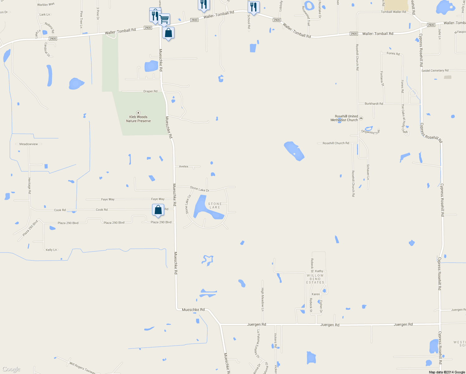 map of restaurants, bars, coffee shops, grocery stores, and more near 19700 Stone Lake Dr in Tomball