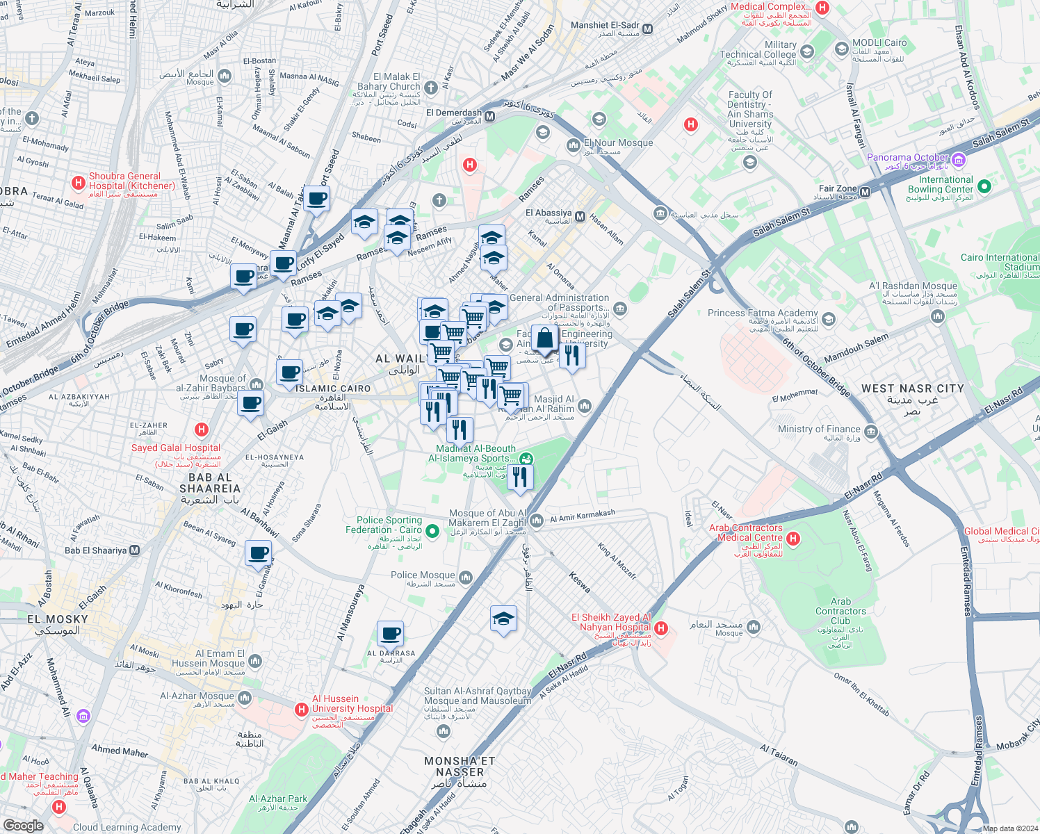 map of restaurants, bars, coffee shops, grocery stores, and more near Industrial Zone in Al Waili