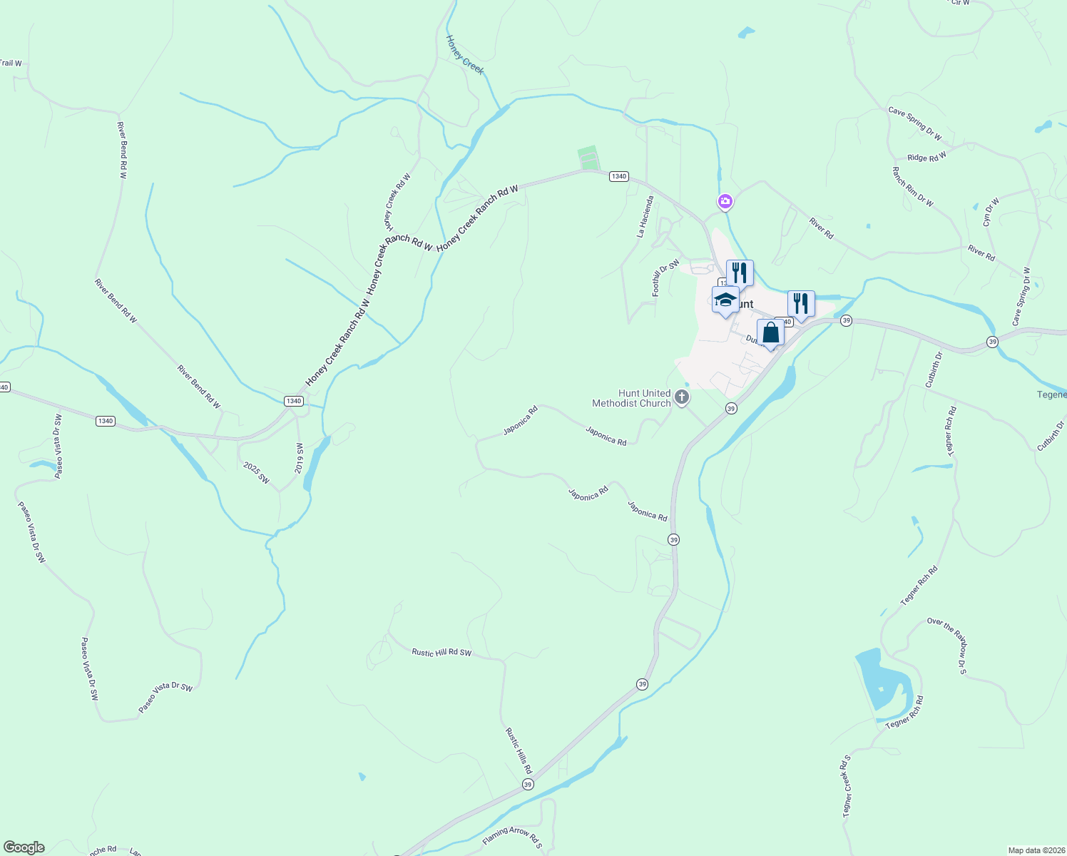 map of restaurants, bars, coffee shops, grocery stores, and more near 325 Japonica Road Southwest in Hunt