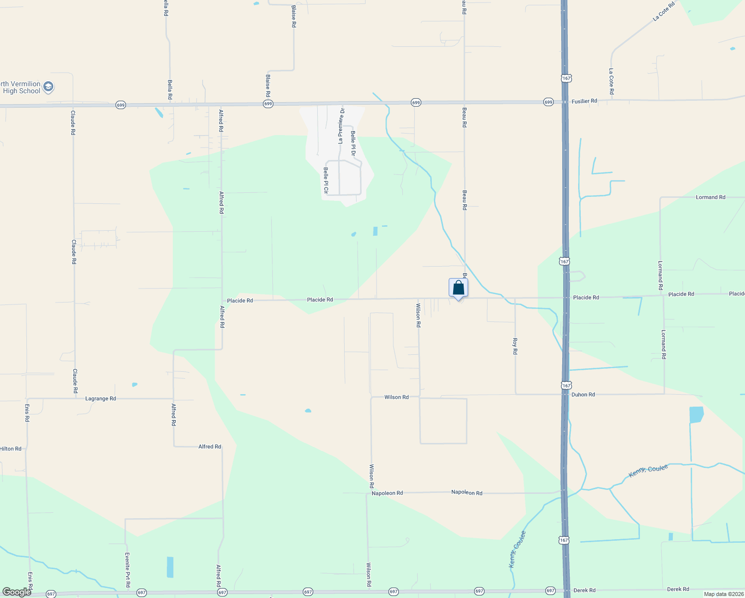 map of restaurants, bars, coffee shops, grocery stores, and more near 10195 Placide Road in Maurice