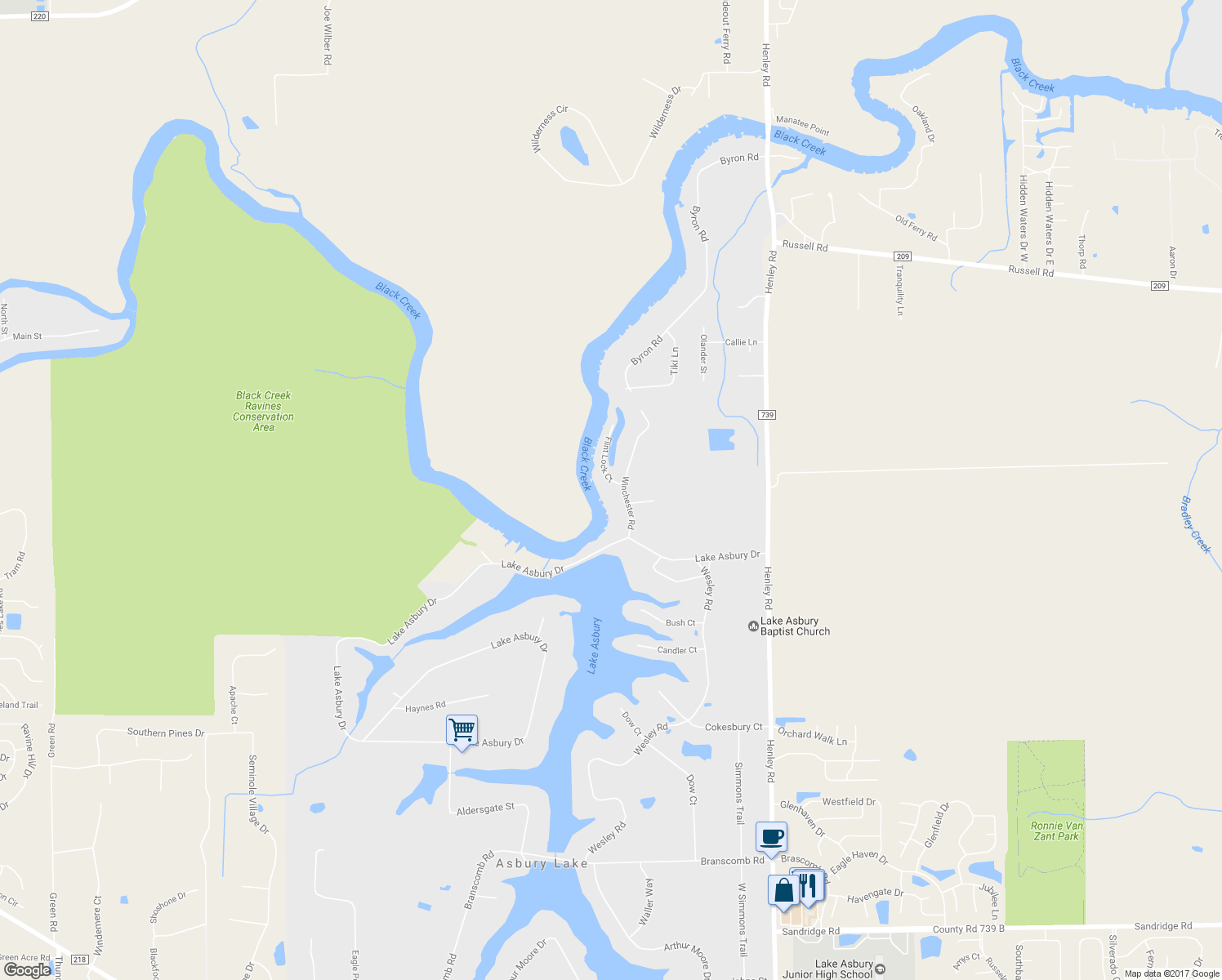 map of restaurants, bars, coffee shops, grocery stores, and more near 2178 Winchester Road in Green Cove Springs