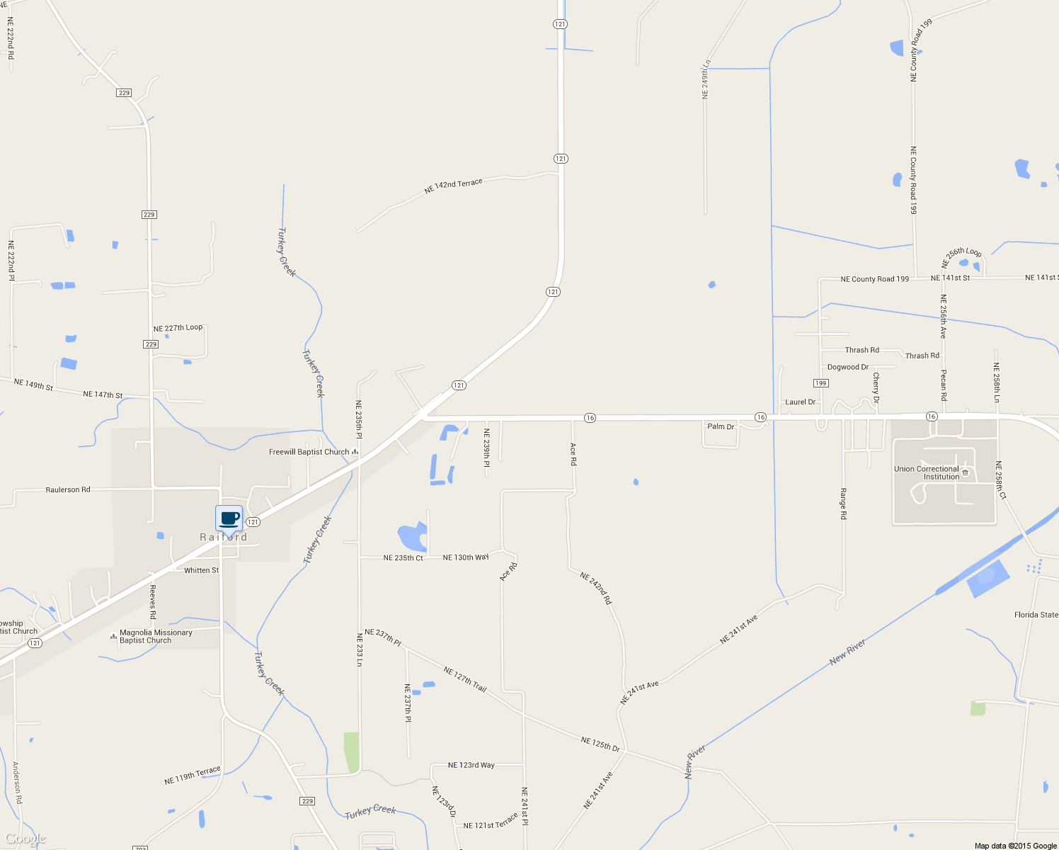 map of restaurants, bars, coffee shops, grocery stores, and more near 24132 Highway 16 in Raiford