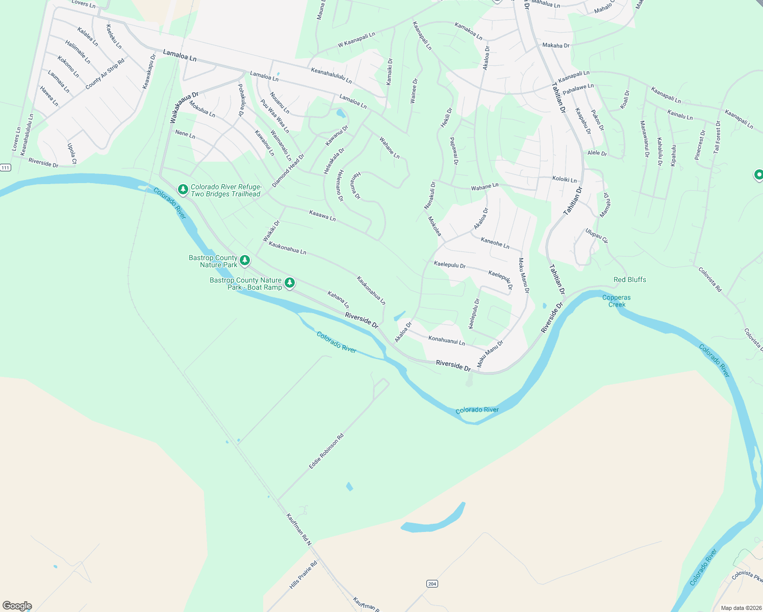 map of restaurants, bars, coffee shops, grocery stores, and more near 127 Kaukonahua Lane in Bastrop