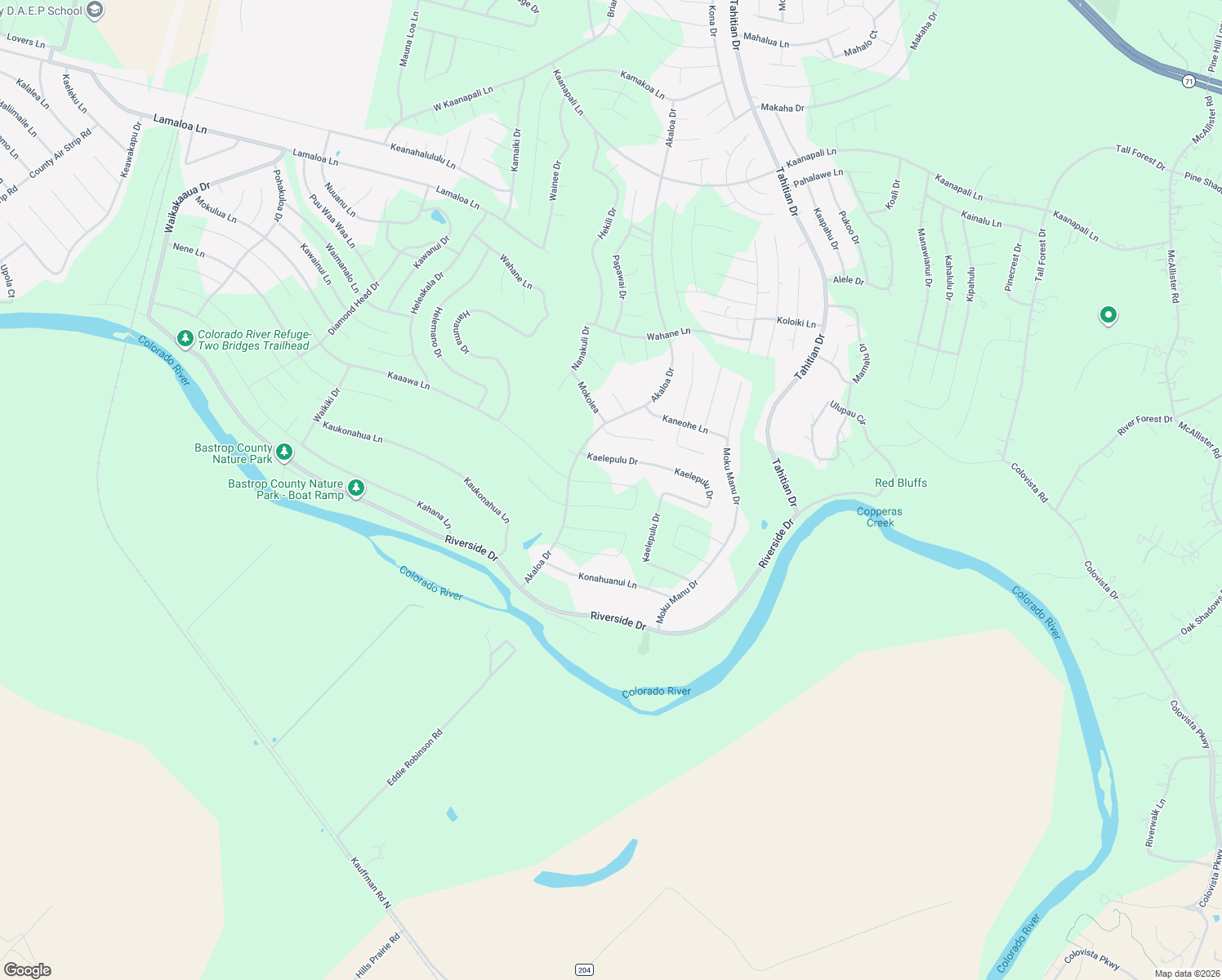 map of restaurants, bars, coffee shops, grocery stores, and more near 165 Wailupe Circle in Bastrop