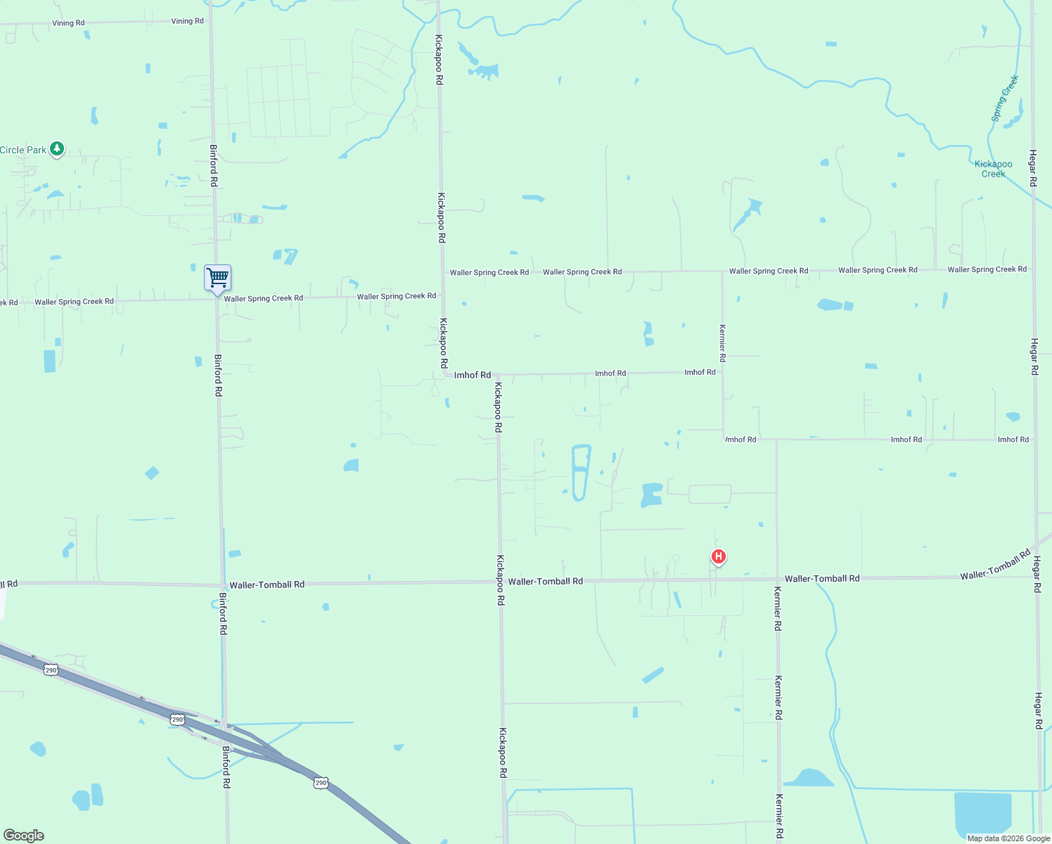 map of restaurants, bars, coffee shops, grocery stores, and more near 20510 Kickapoo Road in Waller