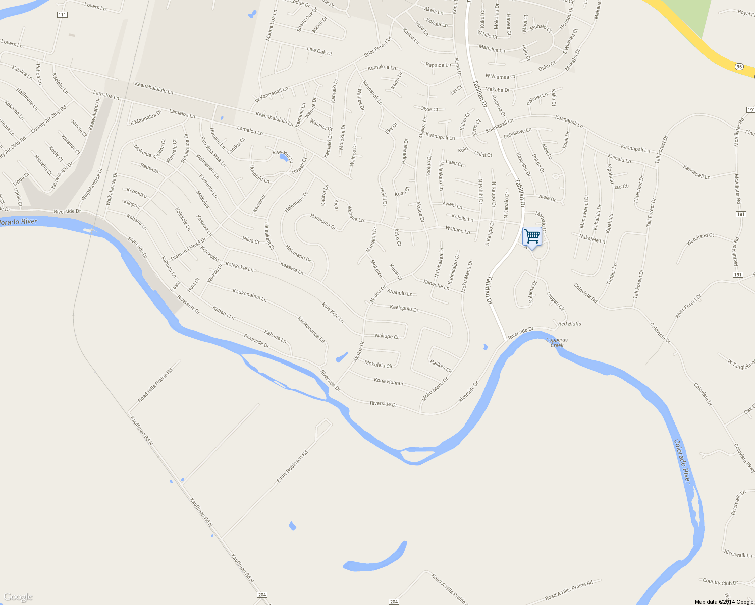 map of restaurants, bars, coffee shops, grocery stores, and more near 104 Kaelepulu Drive in Bastrop