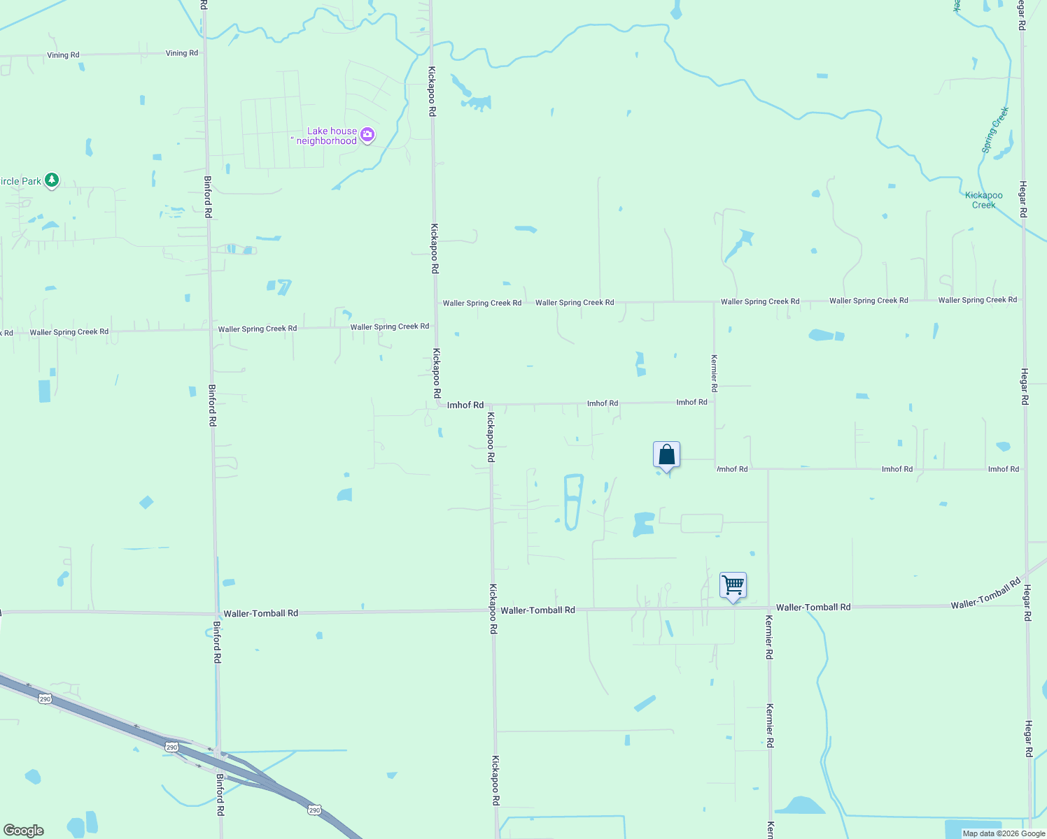 map of restaurants, bars, coffee shops, grocery stores, and more near 28803 Imhof Rd in Waller