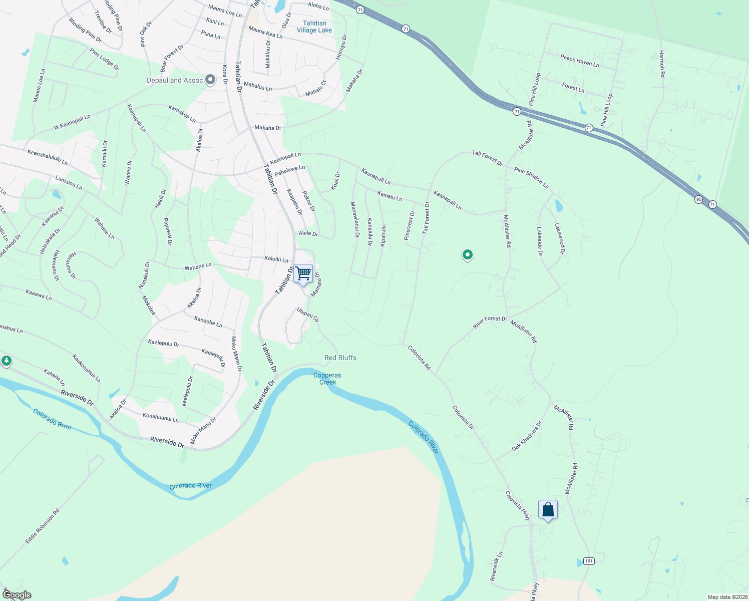 map of restaurants, bars, coffee shops, grocery stores, and more near 209 Kipahulu in Bastrop