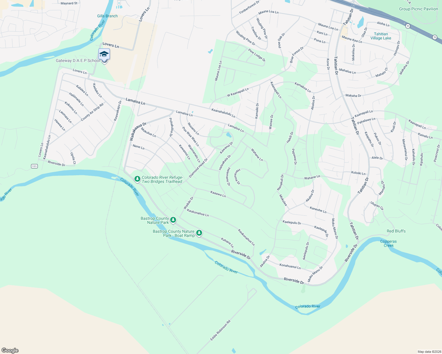 map of restaurants, bars, coffee shops, grocery stores, and more near 189 Haleakala in Bastrop