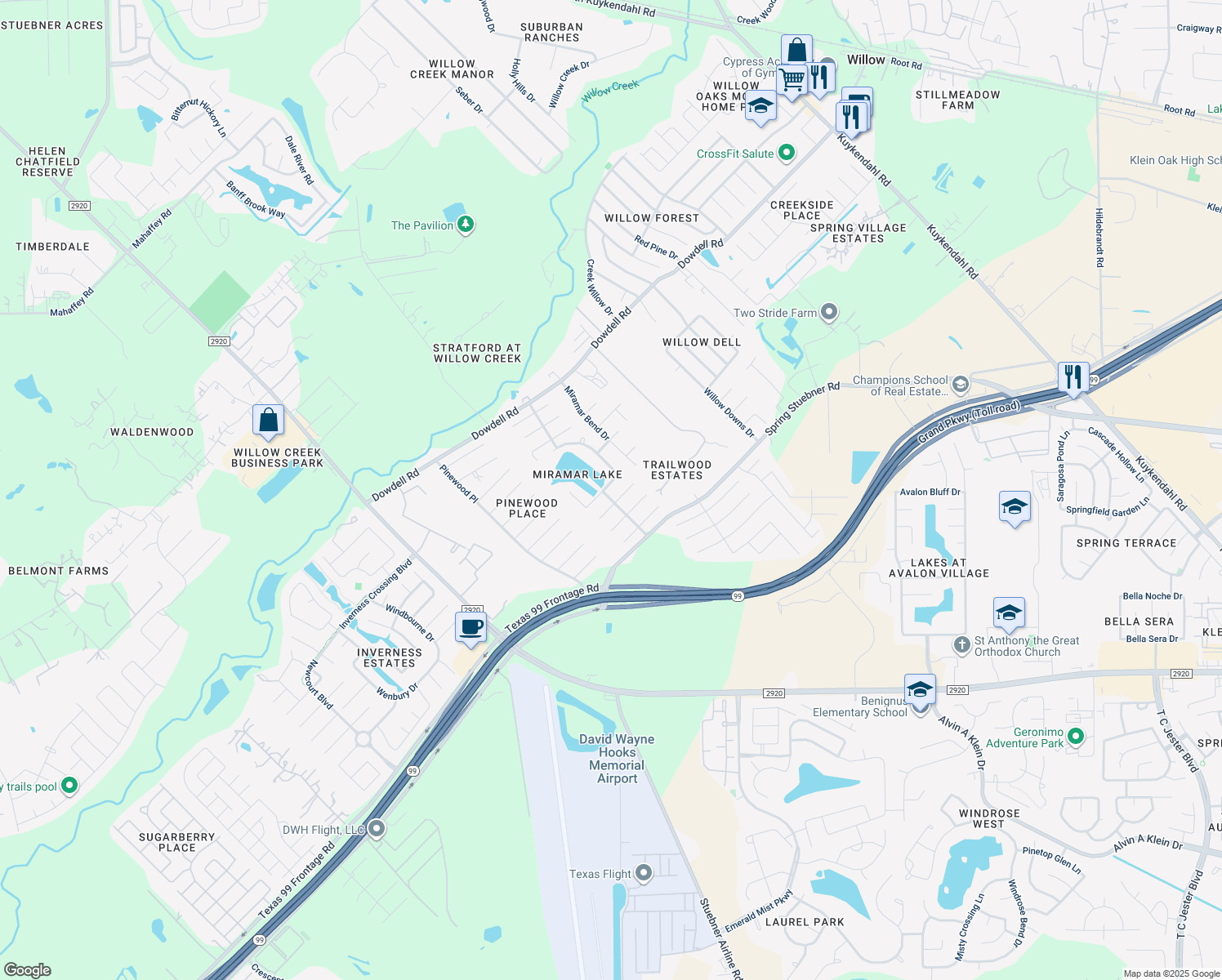 map of restaurants, bars, coffee shops, grocery stores, and more near 8223 Palmetta Spring Dr in Tomball