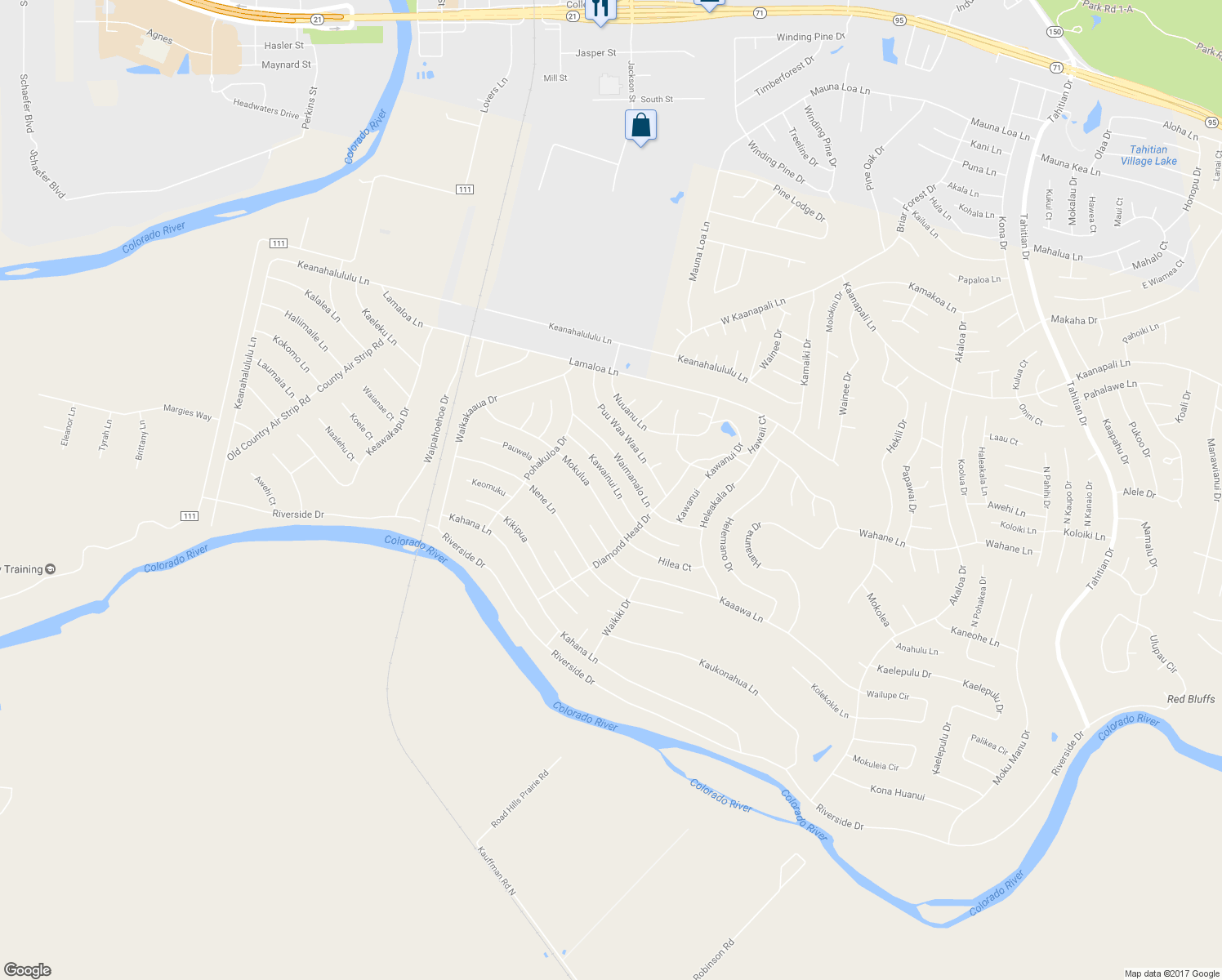 map of restaurants, bars, coffee shops, grocery stores, and more near 145 Kawainui Lane in Bastrop