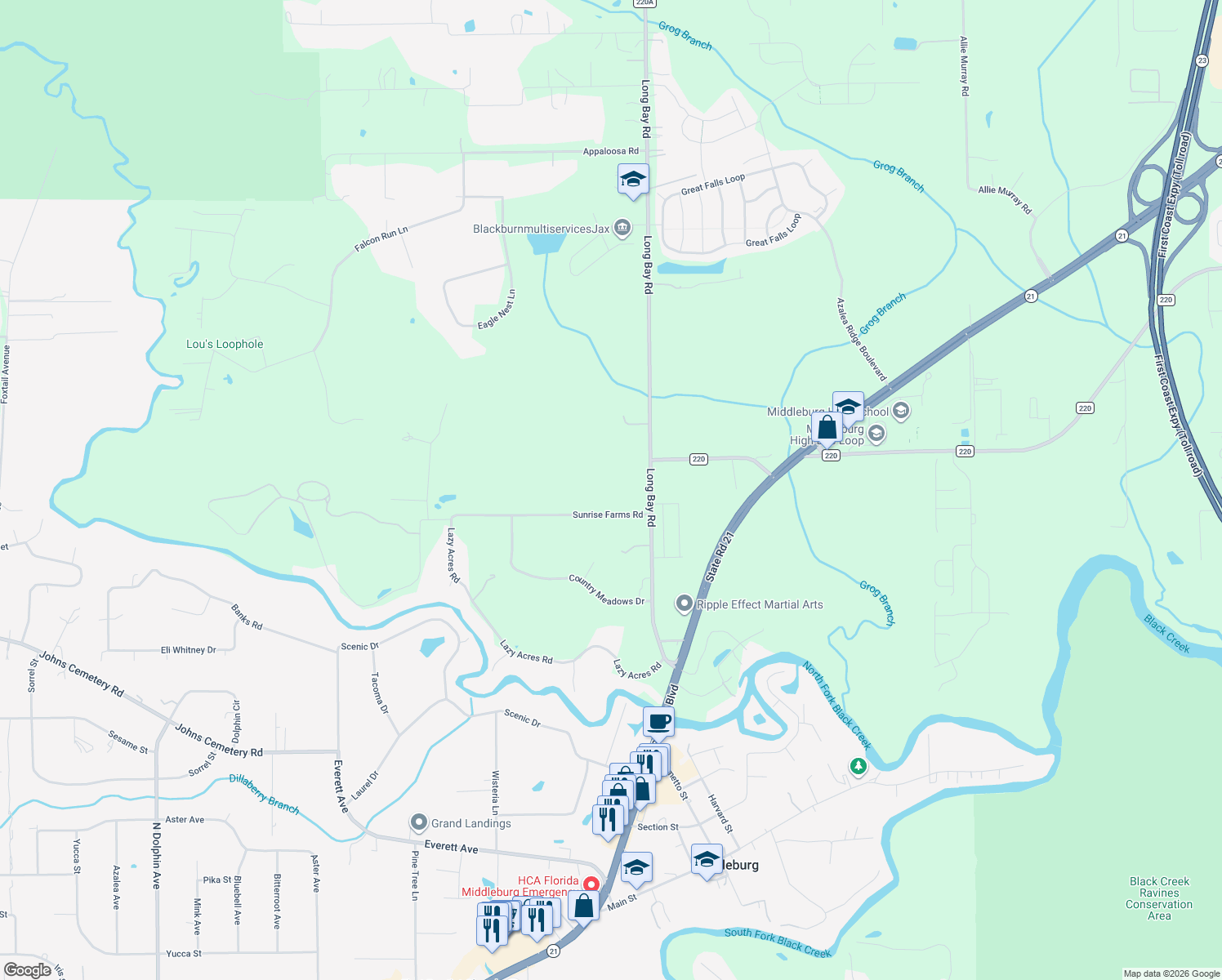 map of restaurants, bars, coffee shops, grocery stores, and more near 3996 Sunrise Farm Road in Middleburg